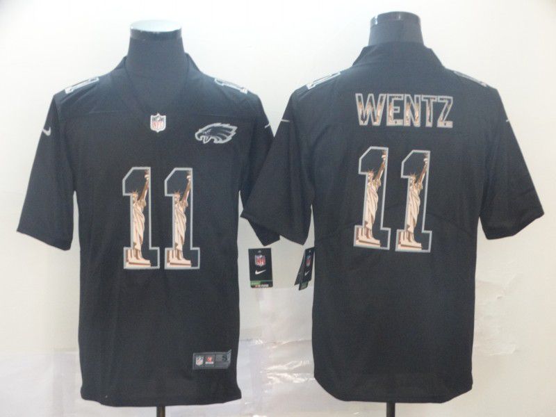 Men Philadelphia Eagles #11 Wentz Black Goddess fashion Edition Nike NFL Jerseys